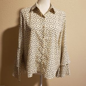 Retro & Icone Heart Print Flare Sleeve Top Size‎ L